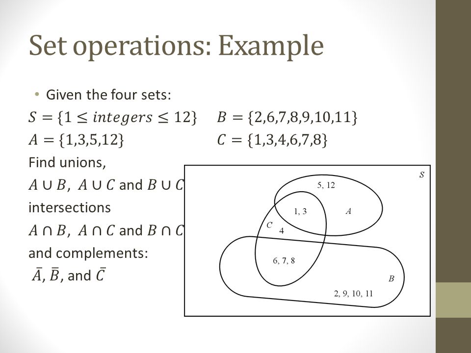 Set operations: Example