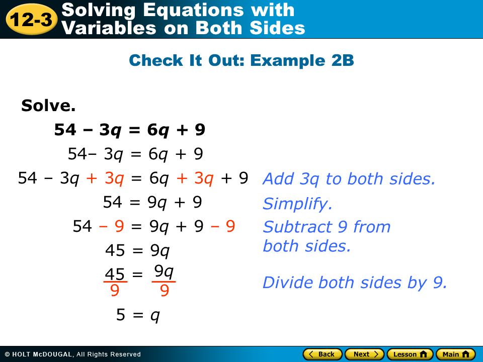 12 3 Solving Equations with Variables on Both Sides Warm Up Solve