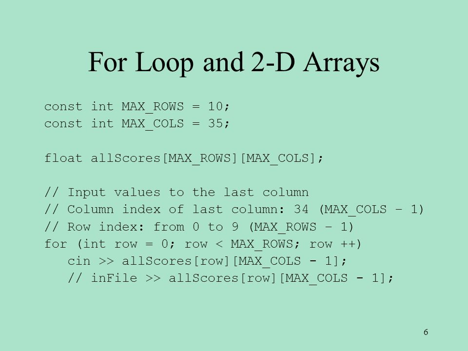 Arrays float Scores[9]; ? index: element // one dimensional array ppt ...