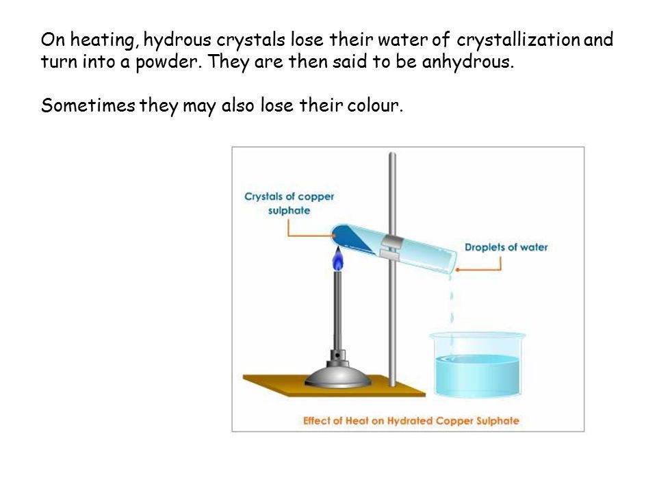 Water Crystallisation  the terms: anhydrous, hydrated; and water of crystallisation.  Calculate formula of a hydrated salt using. - ppt download
