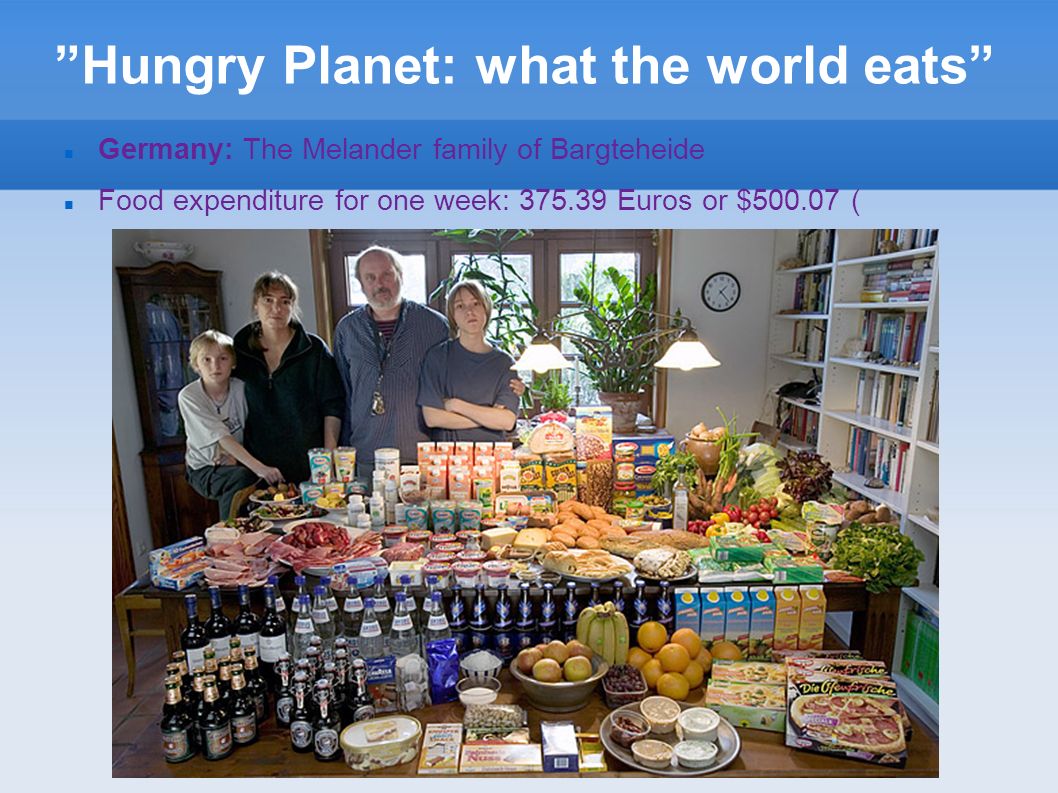 Weekly diet of families in different countries Weekly diet of families in different countries