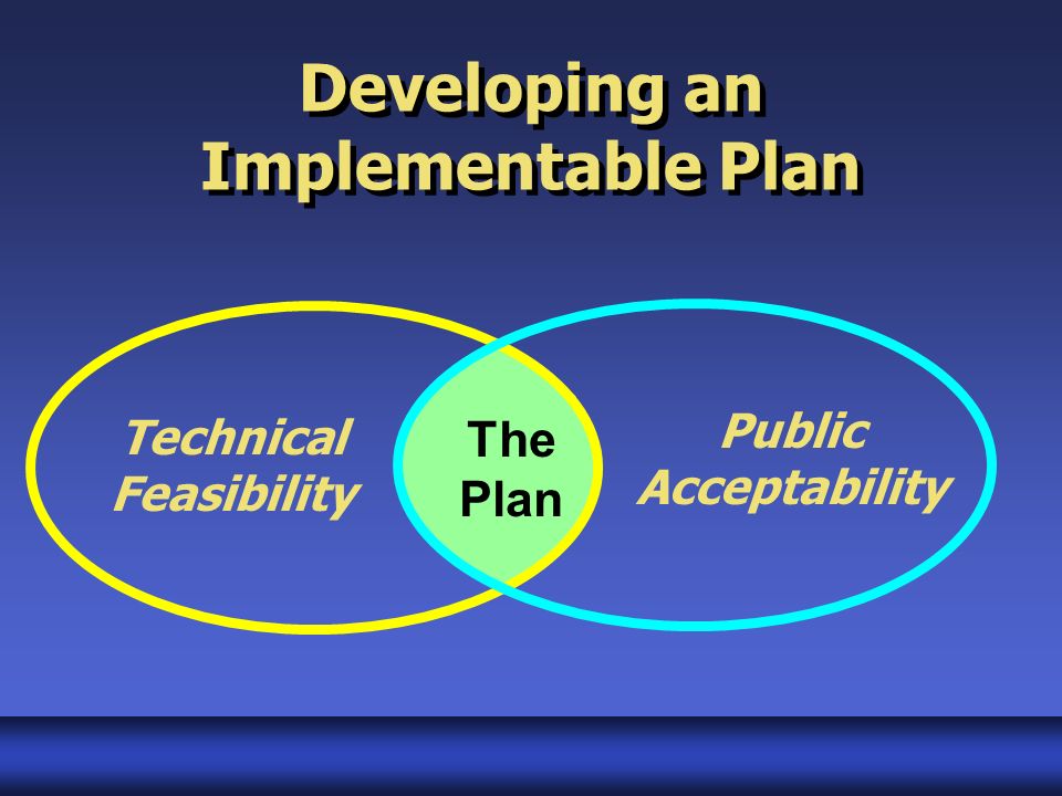 Developing an Implementable Plan Technical Feasibility The Plan Public Acceptability