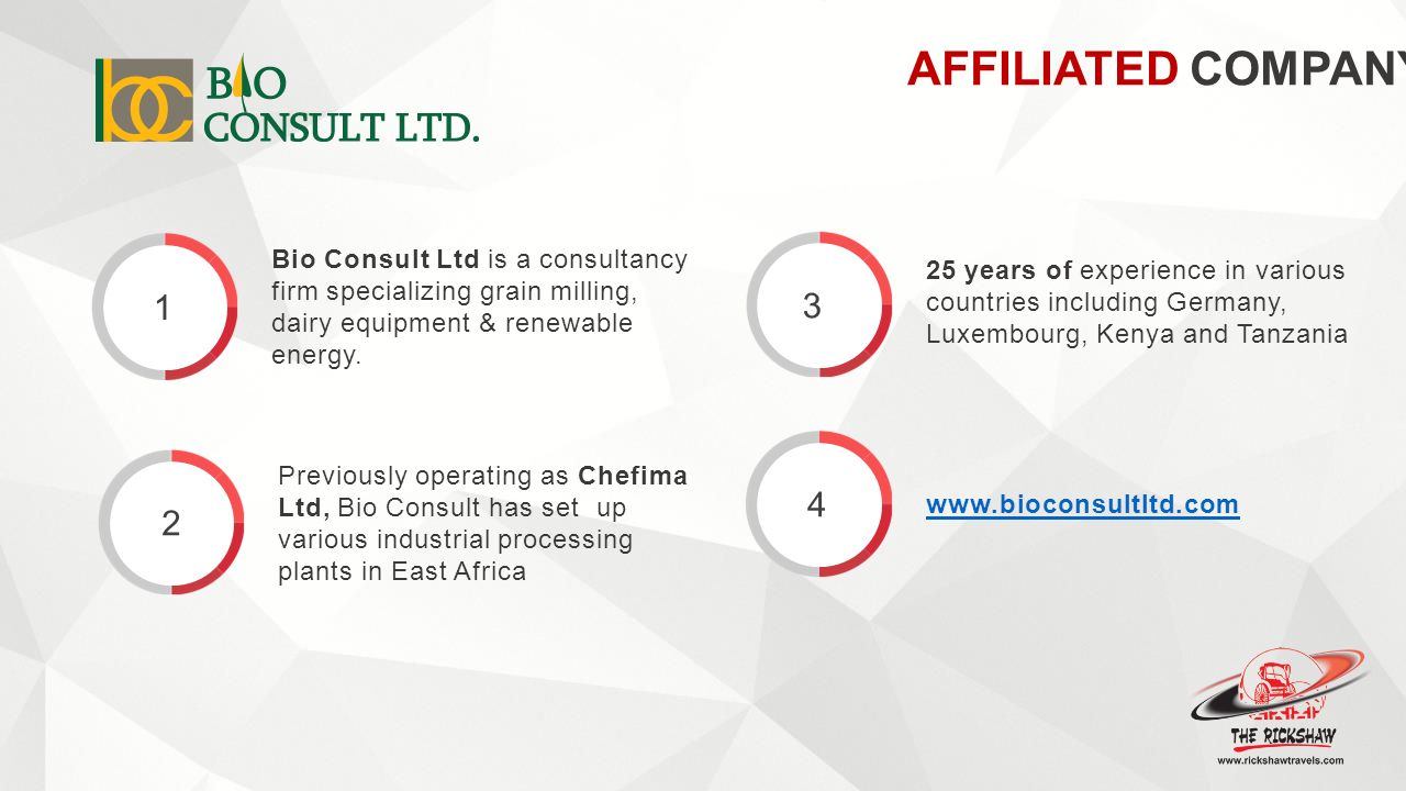 1 Bio Consult Ltd is a consultancy firm specializing grain milling, dairy equipment & renewable energy.