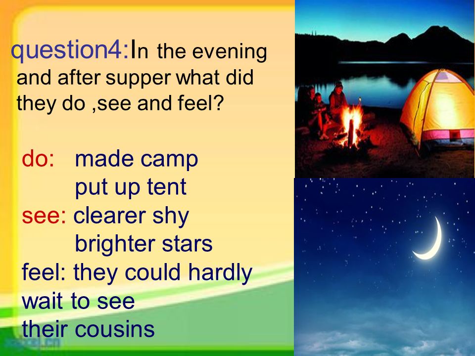 question4:I n the evening and after supper what did they do,see and feel.