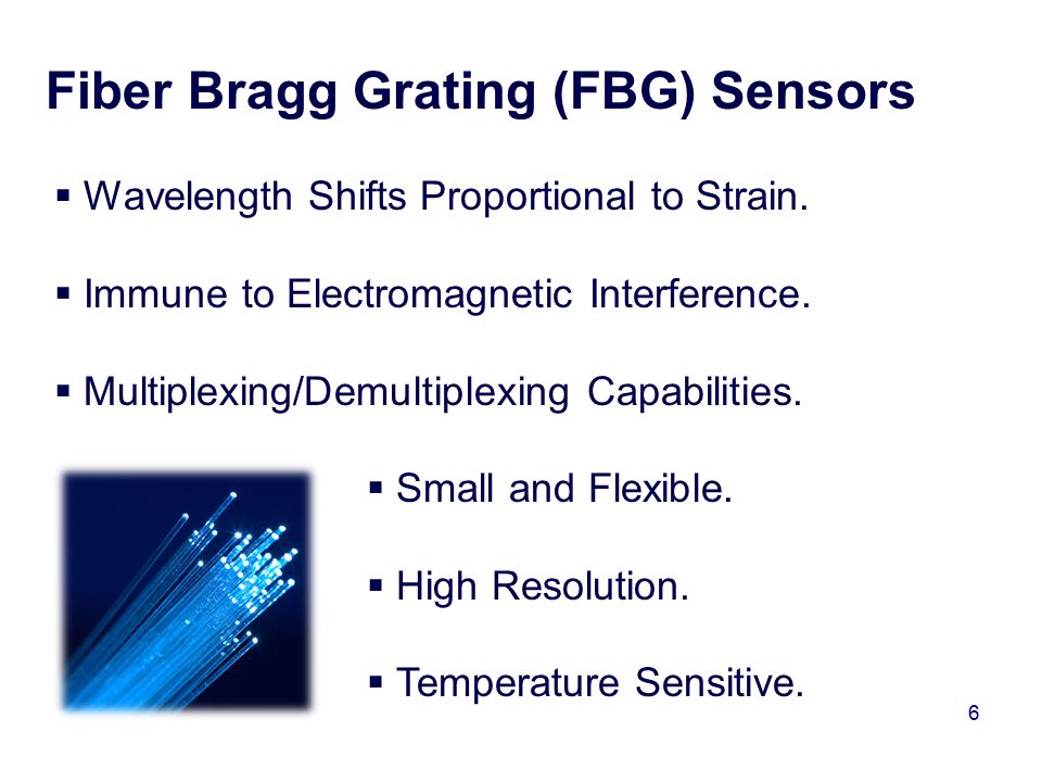 Fiber Bragg Grating (FBG) Sensors  Wavelength Shifts Proportional to Strain.