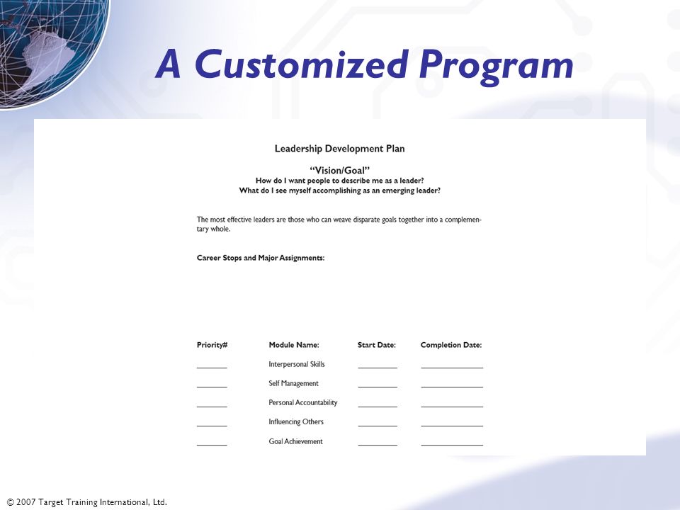 © 2007 Target Training International, Ltd. A Customized Program