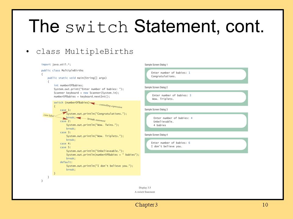 Chapter 310 The switch Statement, cont. class MultipleBirths