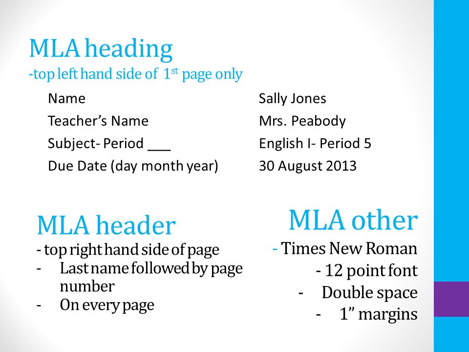 Revising And Editing MLA Heading Top Left Hand Side Of 1 St Page