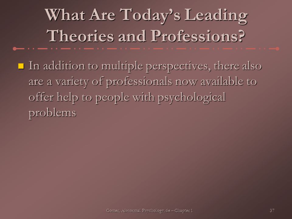 37Comer, Abnormal Psychology, 6e – Chapter 1 What Are Today’s Leading Theories and Professions.