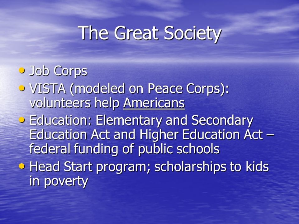 The great society. The Elementary and secondary Education Act.