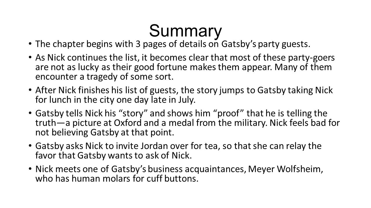 what happens in chapter 4 of the great gatsby