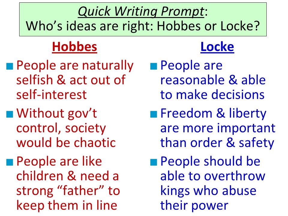 Thomas Hobbes And John Locke Comparison Chart