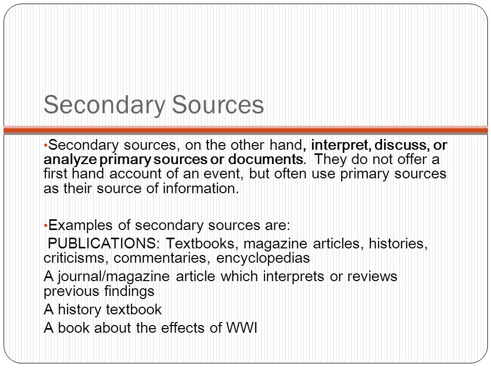 secondary source used in a sentence