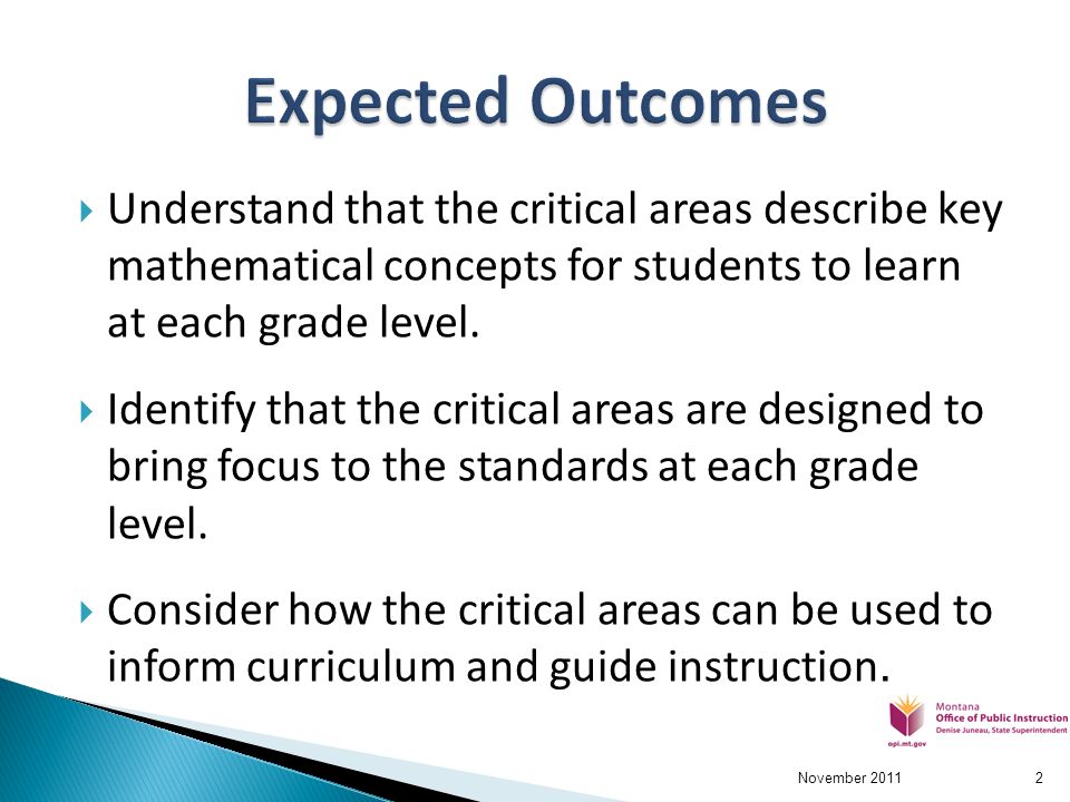  Understand that the critical areas describe key mathematical concepts for students to learn at each grade level.