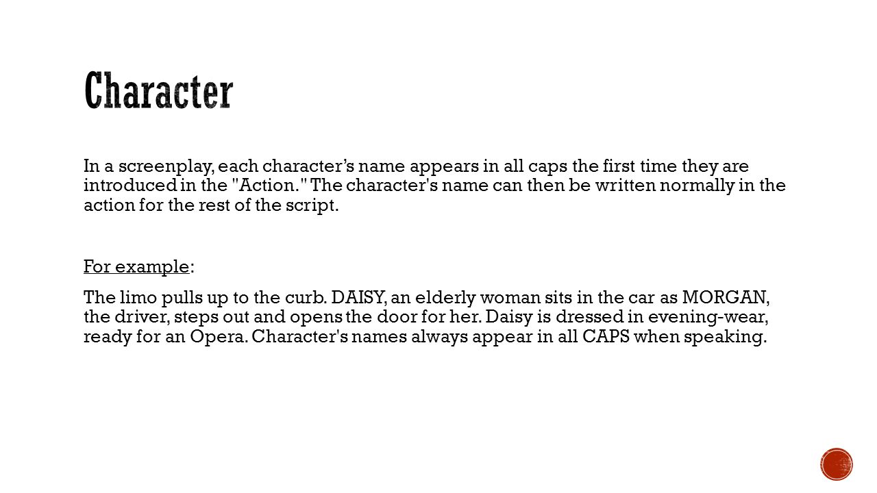 Test on Friday, March 22. The scene description, character