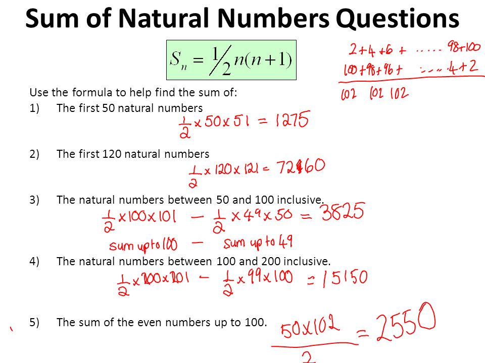 Natural Numbers from 1 to 100 Sum of natural numbers from 1 to 100