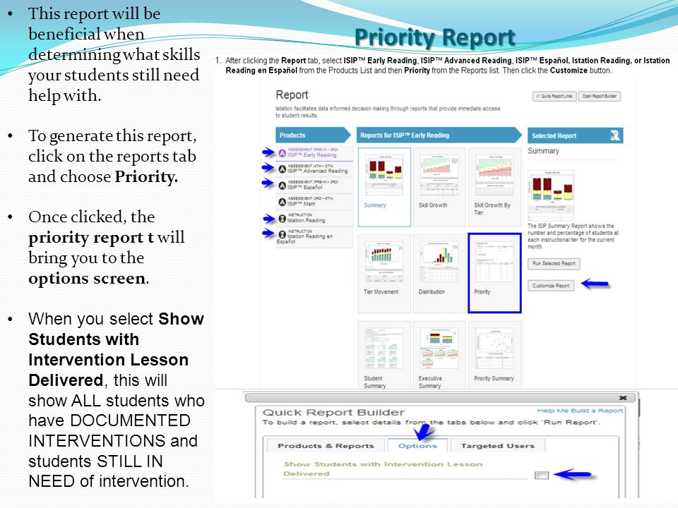 Priority Report This report will be beneficial when determining what skills your students still need help with.