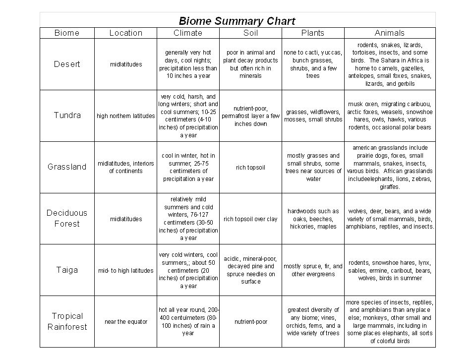 Terrestrial Biomes Chart