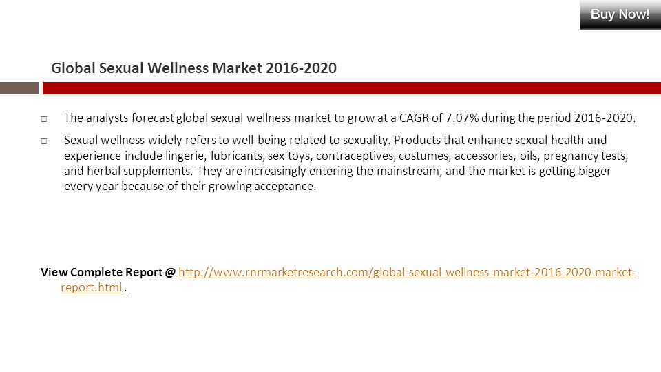 Global Sexual Wellness Market  The analysts forecast global sexual wellness market to grow at a CAGR of 7.07% during the period