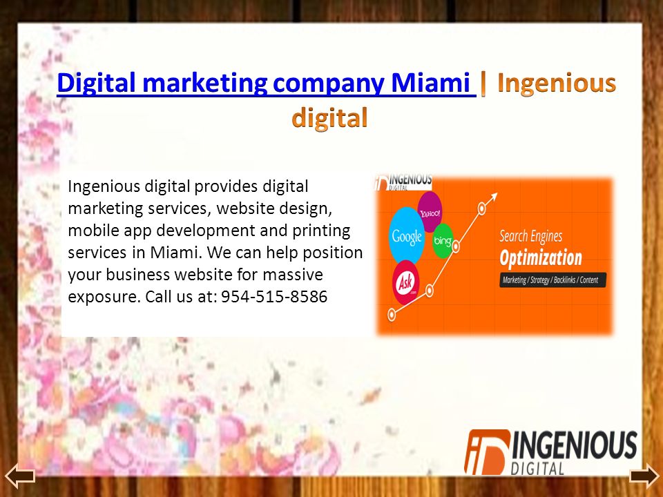 Ingenious digital provides digital marketing services, website design, mobile app development and printing services in Miami.