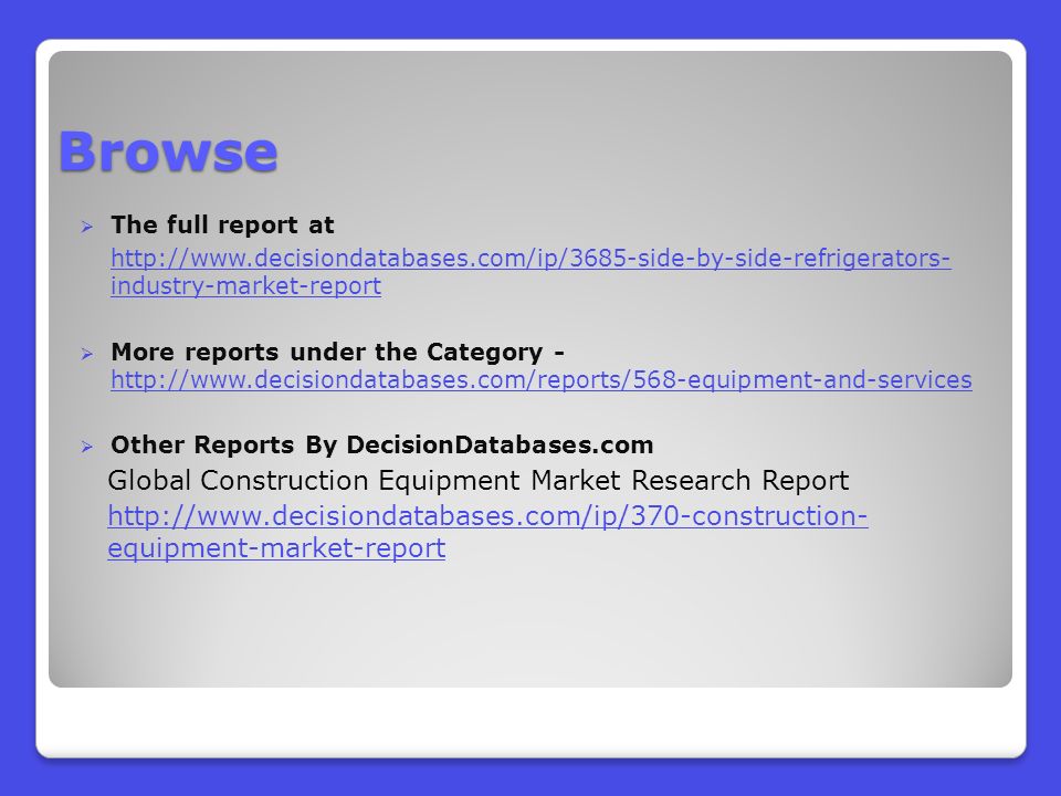 Browse  The full report at   industry-market-report  More reports under the Category  Other Reports By DecisionDatabases.com Global Construction Equipment Market Research Report   equipment-market-report