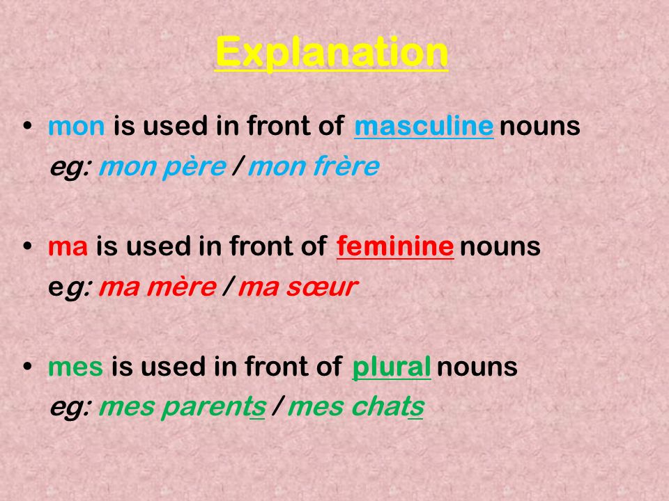 Mon Ma Ou Mes Explanation Mon Ma And Mes Are Possessive Adjectives They All Mean My In English Ppt Download Mon Ma Ou Mes Explanation Mon Ma And Mes Are Possessive Adjectives They All Mean My In English Ppt Download