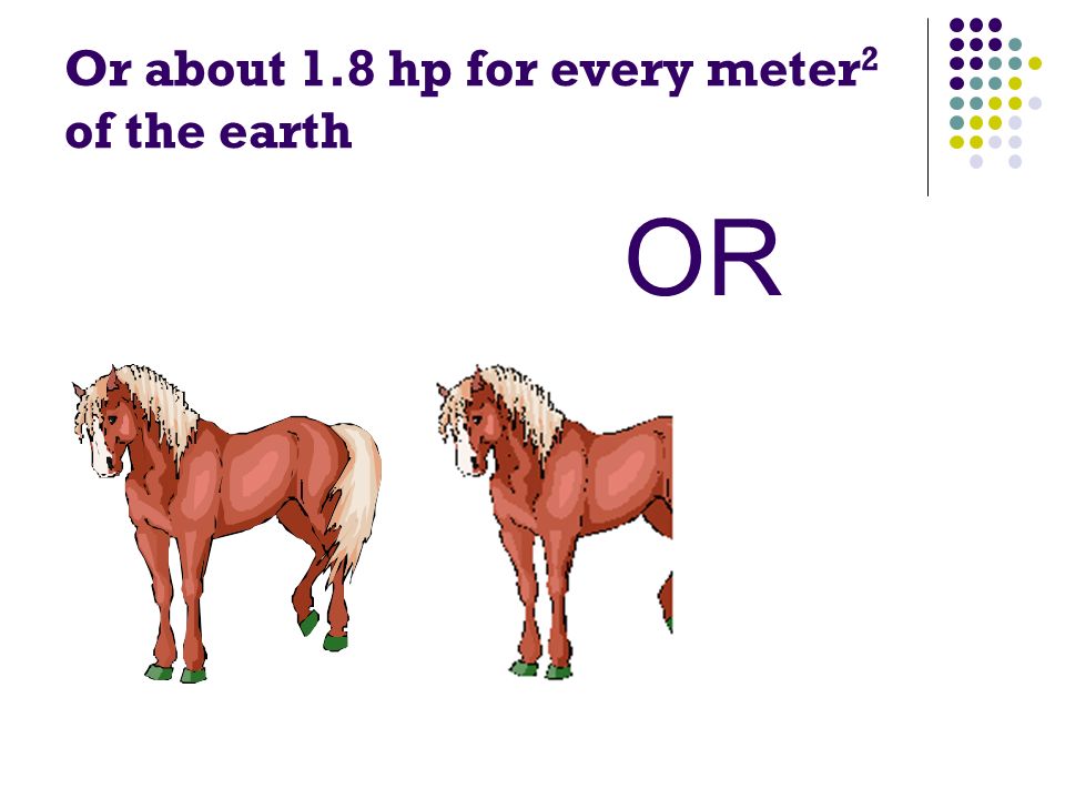 Or about 1.8 hp for every meter 2 of the earth OR