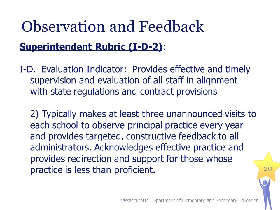 20 Observation and Feedback Superintendent Rubric (I-D-2): I-D.