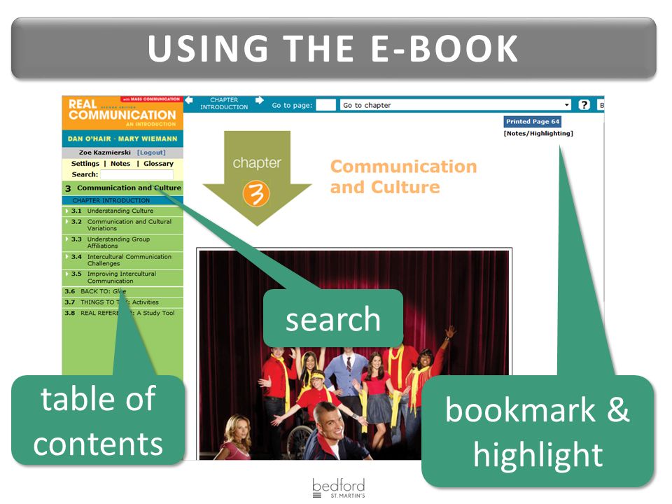 USING THE E-BOOK table of contents search bookmark & highlight
