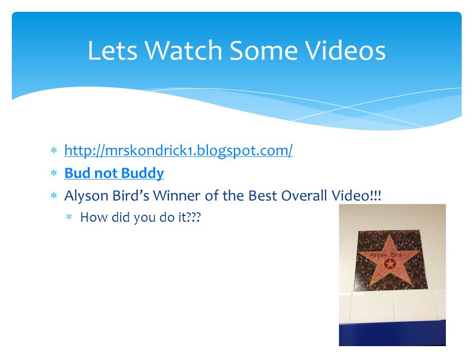       Bud not Buddy Bud not Buddy  Alyson Bird’s Winner of the Best Overall Video!!.