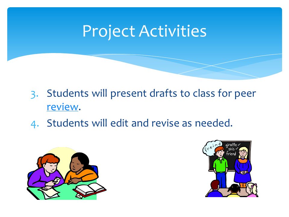 3.Students will present drafts to class for peer review.