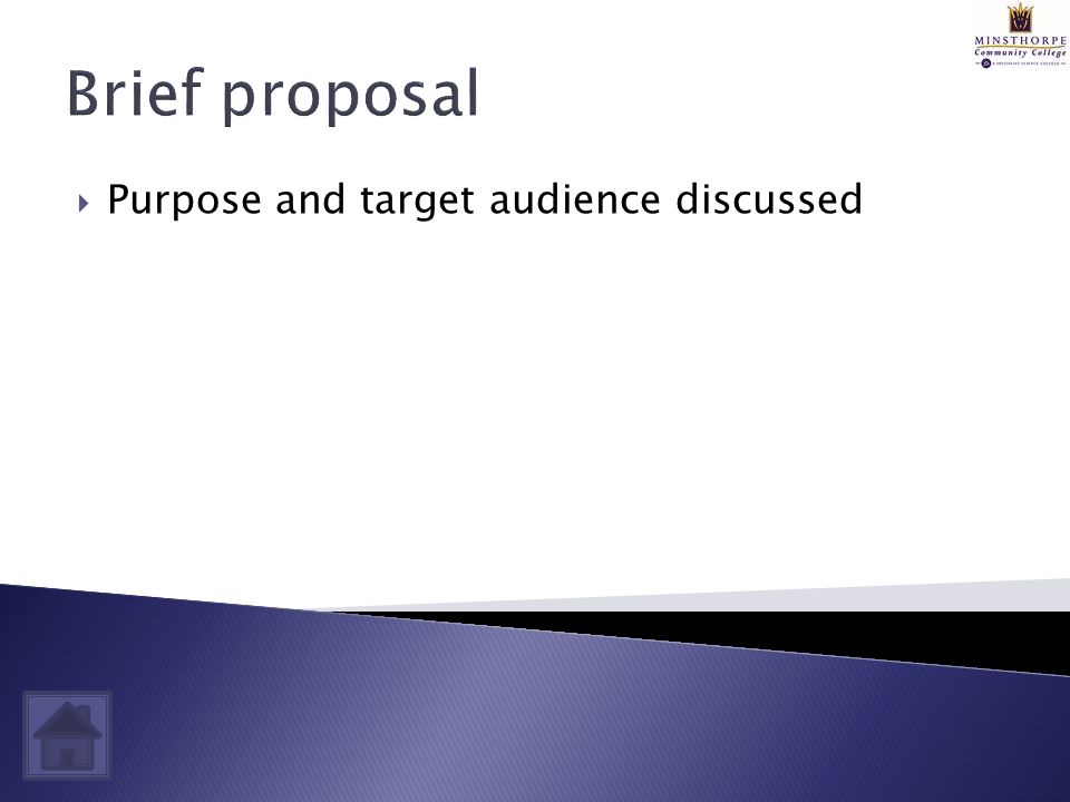 Brief proposal  Purpose and target audience discussed