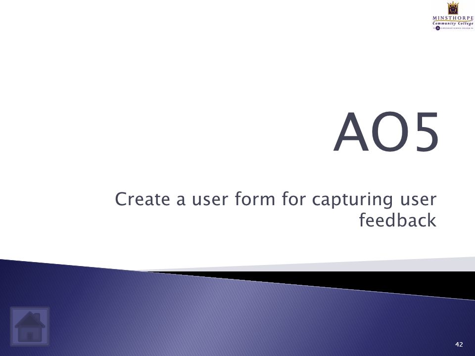 Create a user form for capturing user feedback 42 AO5
