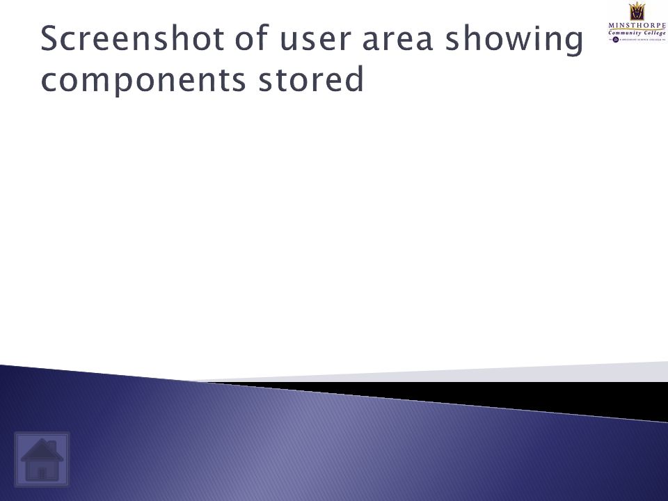 Screenshot of user area showing components stored