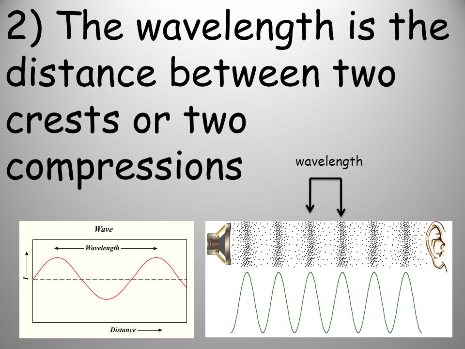 2) The wavelength is the distance between two crests or two compressions wavelength