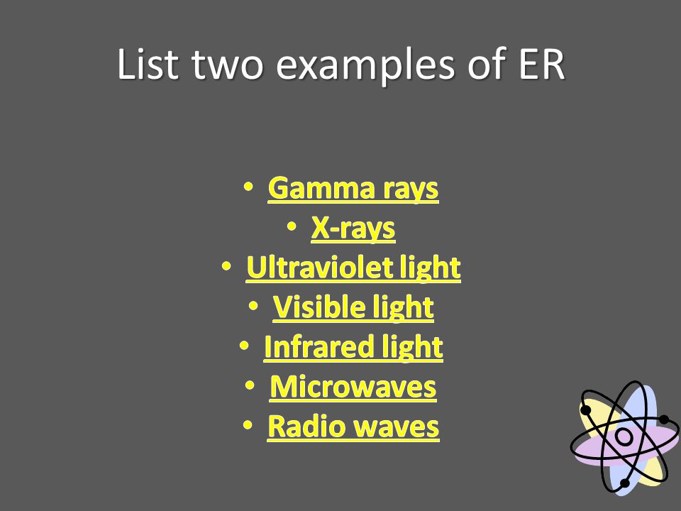 List two examples of ER