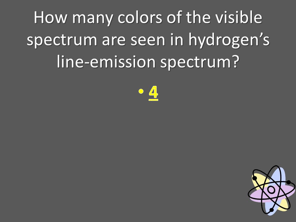 How many colors of the visible spectrum are seen in hydrogen’s line-emission spectrum