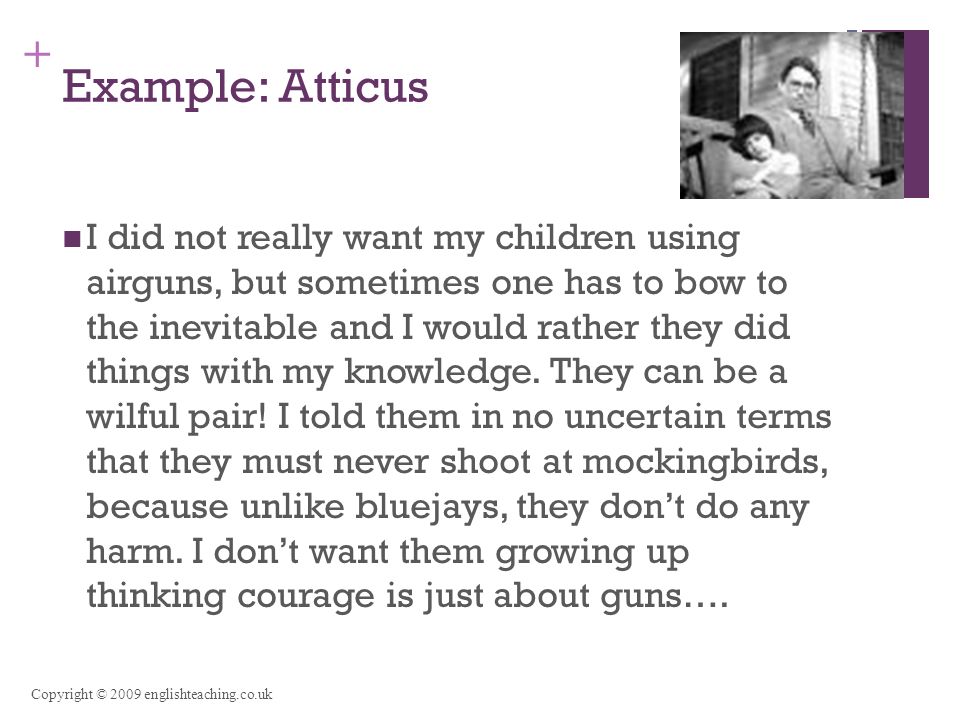 + Example: Atticus I did not really want my children using airguns, but sometimes one has to bow to the inevitable and I would rather they did things with my knowledge.