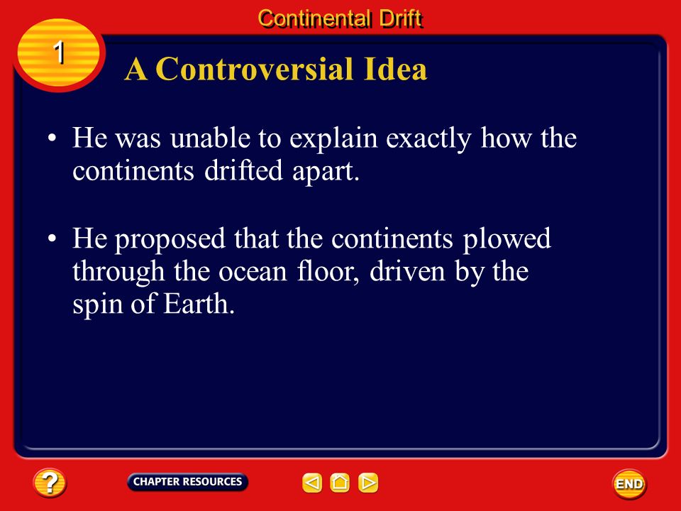 A Controversial Idea Wegener’s ideas about continental drift were controversial.