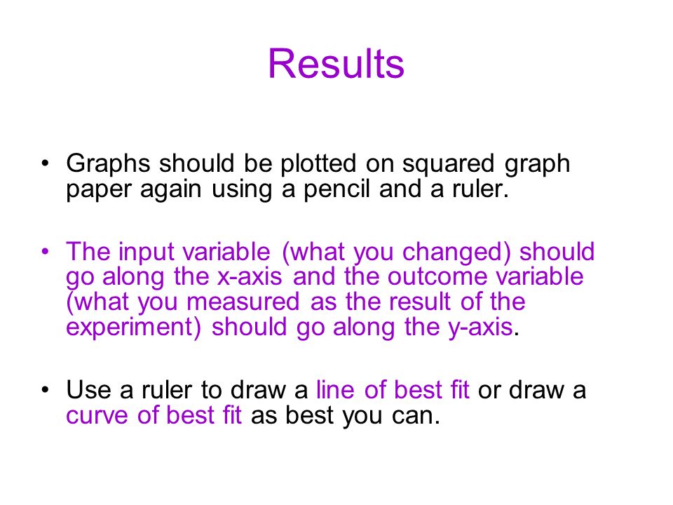 Results Graphs should be plotted on squared graph paper again using a pencil and a ruler.
