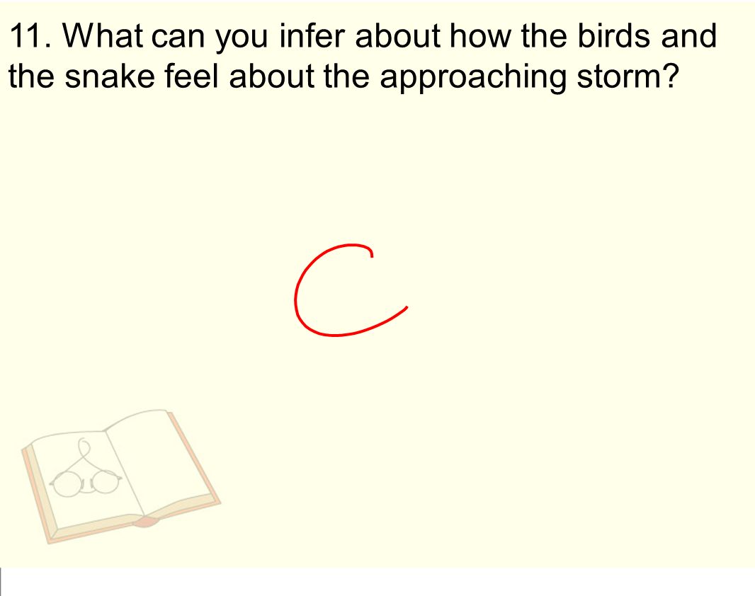 11. What can you infer about how the birds and the snake feel about the approaching storm