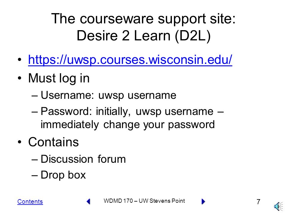 Contents 6 WDMD 170 – UW Stevens Point The course website   Syllabus and Schedule Files to Download Web References