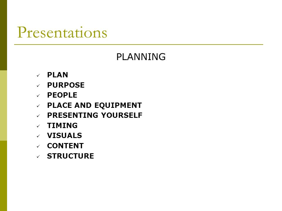 presentations planning plan purpose people place and plan a presentation