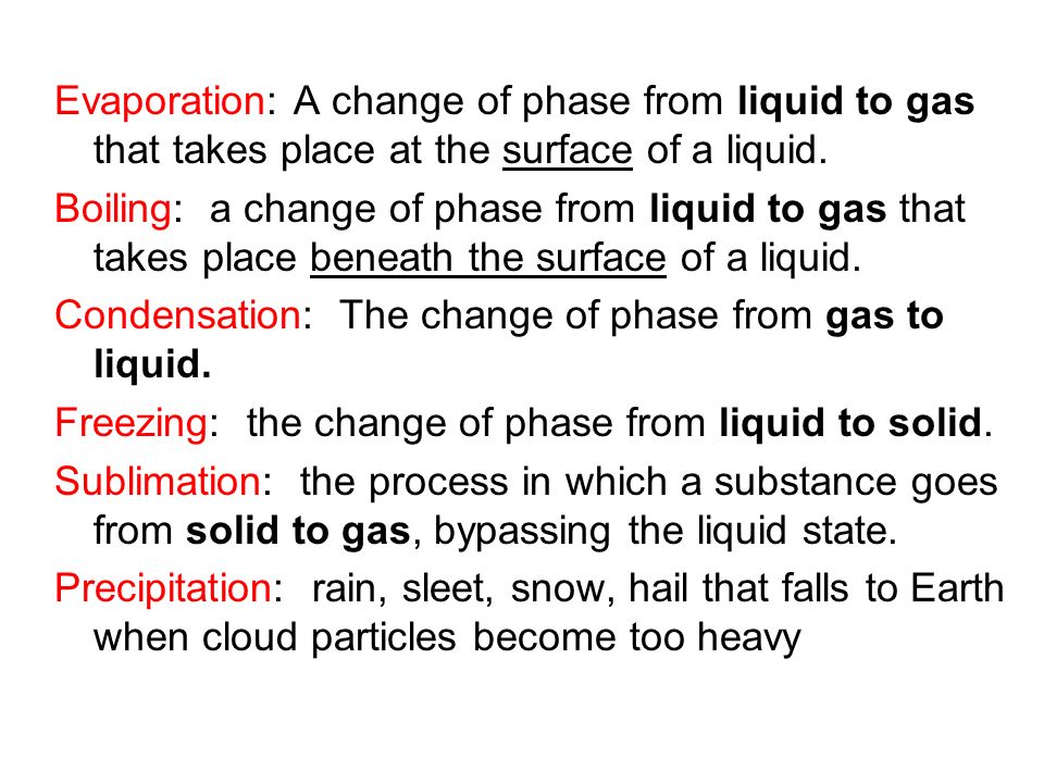CHANGES OF STATE. Evaporation: A change of phase from liquid to 