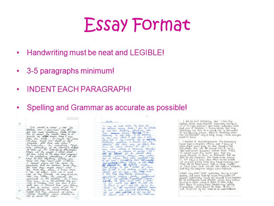 Essay Format Handwriting must be neat and LEGIBLE.