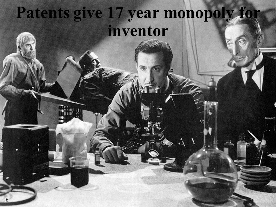 Patents give 17 year monopoly for inventor