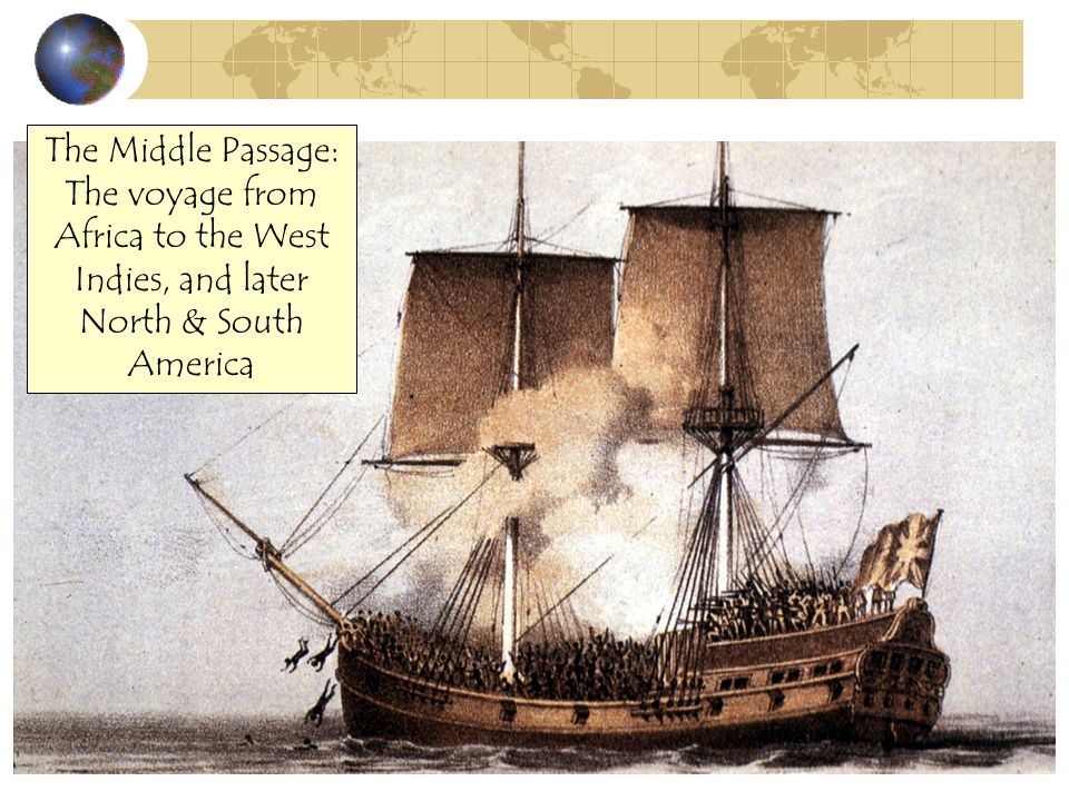 The Middle Passage: The voyage from Africa to the West Indies, and later North & South America