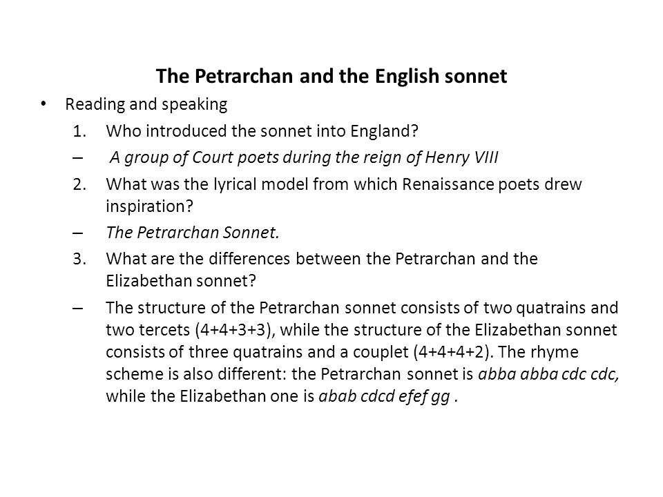 difference between italian and shakespearean sonnet