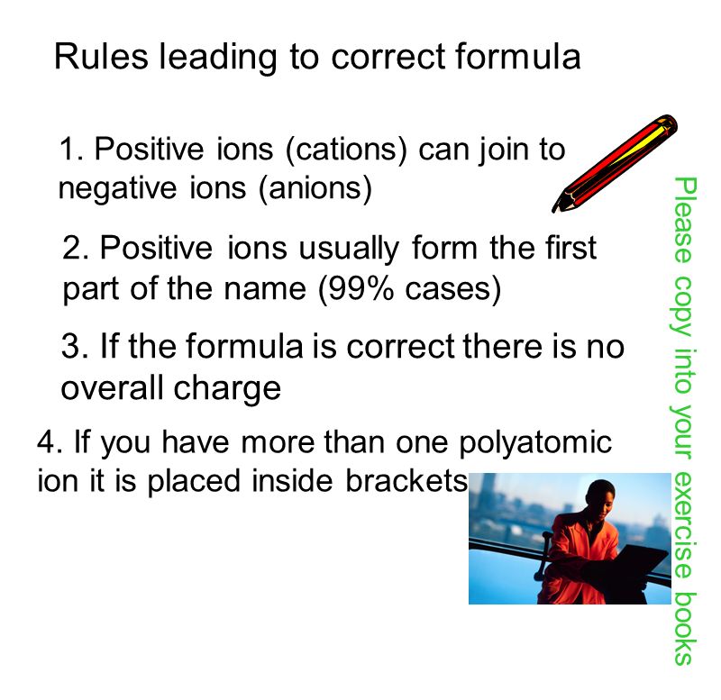 Rules leading to correct formula Please copy into your exercise books 1.
