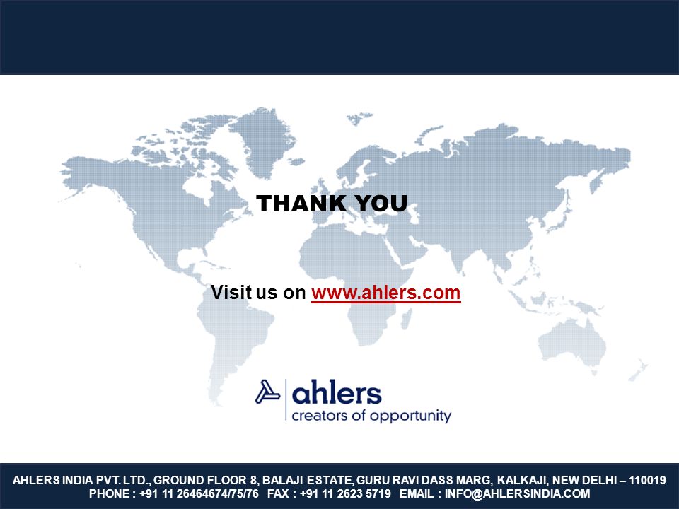 THANK YOU Visit us on   AHLERS INDIA PVT.